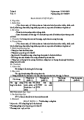 Giáo án Hóa học Lớp 8 - Tiết 11 Bài luyện tập số 1 - Năm học 2019-2020